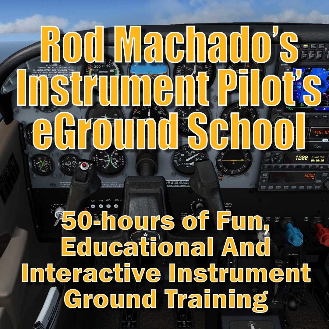 Explore Rod Machado's Aviation Learning Center's Instrument Pilot eGround School, featuring 50 hours of captivating and interactive instrument ground training set against a cockpit backdrop. Immerse yourself in the extensive IFR Library to elevate your skills and knowledge in a dynamic learning environment.