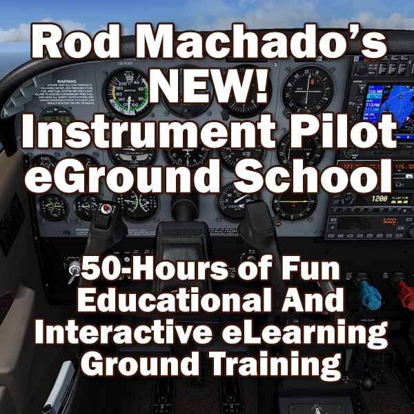 Explore Rod Machado's Instrument Pilot eGround School from Rod Machado's Aviation Learning Center, offering 50 hours of interactive eLearning set against a cockpit background. Boost your skills with our extensive Instrument Flight Training Syllabus and immerse yourself in the detailed Instrument Pilot eHandbook for an exceptional learning experience.