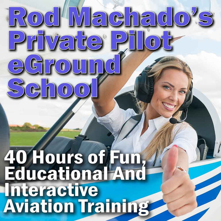 A woman sits in a cockpit giving a thumbs-up, showcasing Rod Machado's 40-hour Private Pilot eLearning Ground School from Rod Machado's Aviation Learning Center. This course provides 40 hours of captivating aviation training and includes free eBooks to help you excel in the FAA Knowledge Exam with confidence.