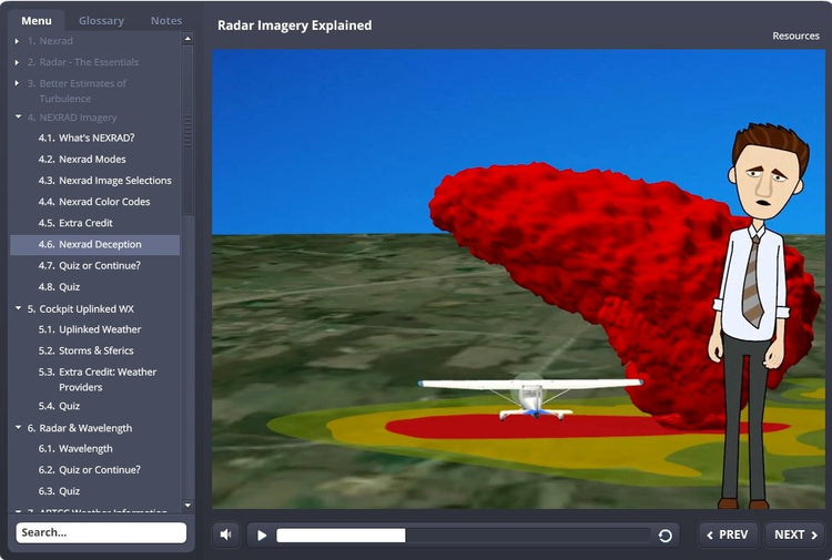 A man is standing in front of a red Rod Machado airplane for Radar Imagery Explained-Interactive eLearning Course and ACS standards.