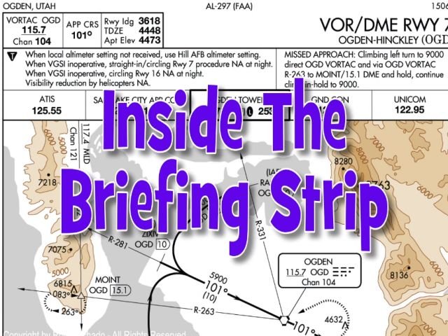 The IFR Library in Rod Machado's Instrument Pilot eGround School features a diagram of a VOR/DME approach chart for Ogden-Hinckley Airport, overlaid with large purple text that reads "Inside The Briefing Strip," making it an ideal resource to enhance your Instrument Flight Training Syllabus.
