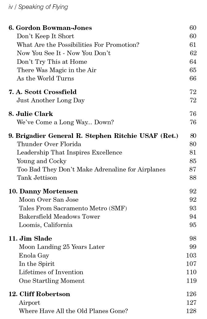 The comprehensive table of contents for the "Speaking of Flying" ebook by Rod Machado, featuring incredible photos throughout.