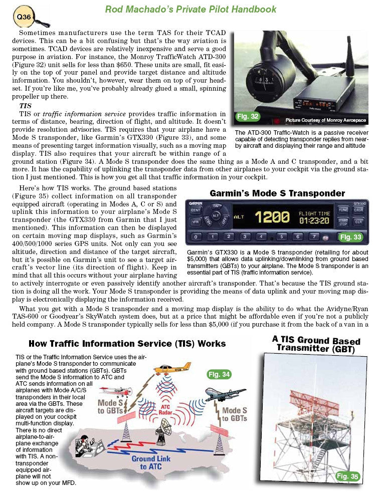 A page with information about Rod Machado's Private/Commercial Pilot Handbook and other equipment.