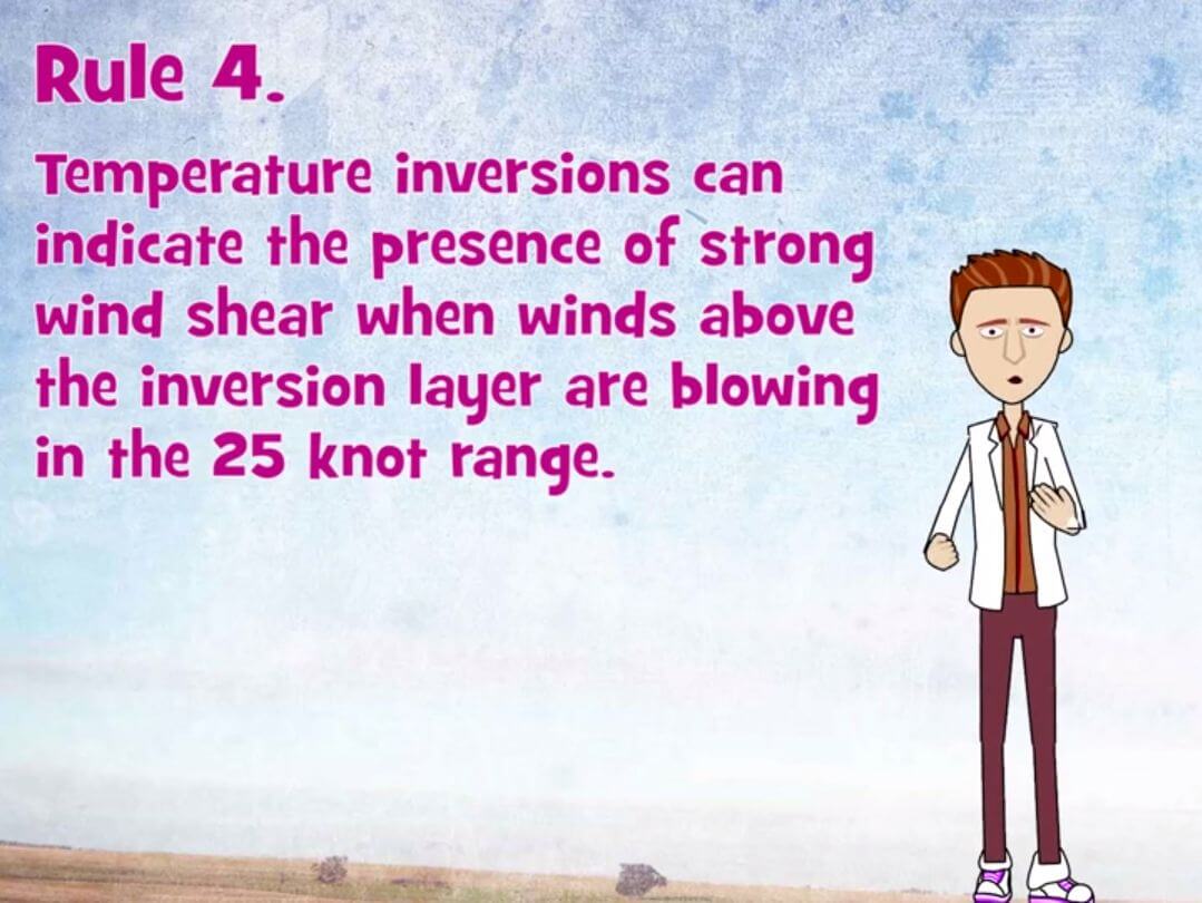 Rule 4 temperature inversions can indicate the presence of strong wind in Rod Machado's Understanding Weather - Interactive eLearning Course.