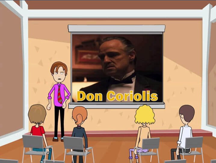A cartoon of a man in a suit standing in front of a group of people for the Understanding Weather - Interactive eLearning Course by Rod Machado.