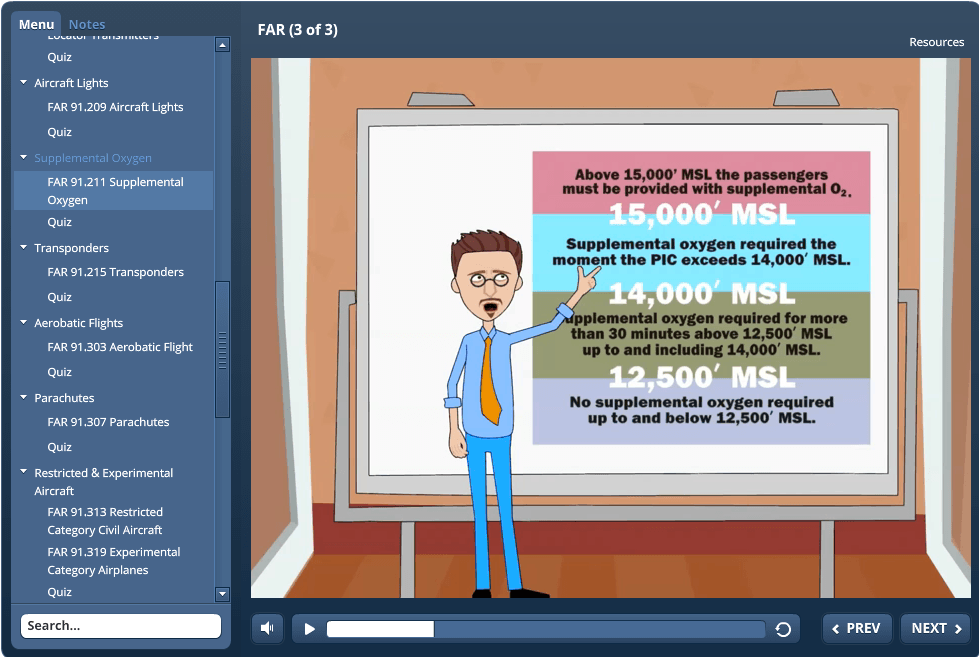 A screen shot of a man pointing at a Flight Review eLearning Course Bundle by Rod Machado.