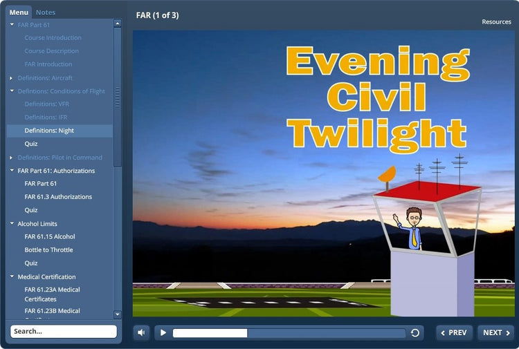 Evening civil twilight in the Rod Machado Flight Review eLearning Course Bundle.